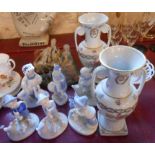 A small selection of ceramic items comprising six small German porcelain figurines, a continental