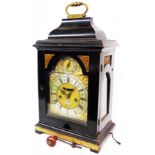 A 19th Century ebonised and bouille style inlaid cased bracket clock, the 15cm arched brass dial