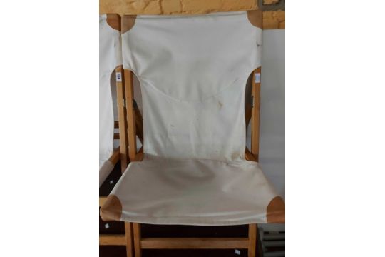 A pair of Ikea wood framed folding lounge chairs with slung fabric upholstery - Image 3 of 3