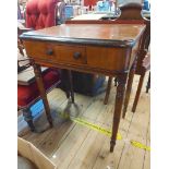 A 61cm Victorian mahogany side table with frieze drawer, set on turned legs - replacement top and