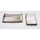 A silver card case of curved form - Birmingham 1906 - sold with a silver match book case with engine