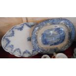 A 19th Century blue and white transfer printed small meat platter depicting a central classical