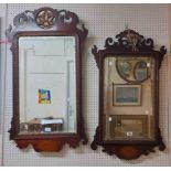 Two 19th Century fret cut mahogany framed oblong wall mirrors, one with gilt Phoenix to pediment,