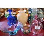 A small selection of assorted glassware including late 19th Century lustre finish vases with applied