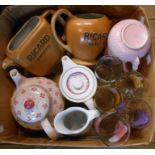 A box containing a quantity of assorted ceramic and glass items including two French pottery
