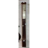 A reproduction Torricelli mahogany and strung stick barometer with central mercury tube and