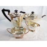 A silver plated four piece tea set of footed form