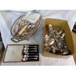 A box containing a quantity of silver plated cutlery, fish kettle, etc.