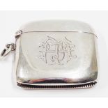 A 1901 Birmingham silver fob vesta case with engraved initials