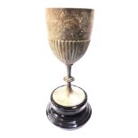 A 26.5cm high late Victorian silver trophy goblet of semi-reeded design - bearing later