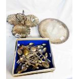 An antique Walker & Hall seafood triple serving dish - sold with a silver plated tray and small