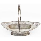 A 37.5cm wide George III silver elliptical fruit/cake basket with swing handle, pierced and engraved