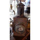 An old railway style bullseye oil lantern of squared form - a/f