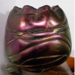 An Art Nouveau period amethyst glass vase in the Palme Konig manner with threaded decoration and