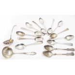 A set of twelve antique London silver teaspoons with initials to terminals - sold with two small