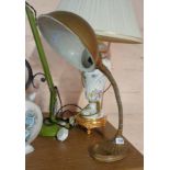 An old Supreme swan neck desk lamp with cast iron base and painted shade