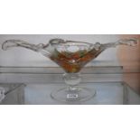 A large vintage freeform glass dish with central coloured end of day style decoration - a/f