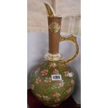 A large Old Hall pottery ewer with floral decorated body and gilt neck - a/f
