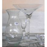 A large freeform glass vase - sold with another glass vase and a hollow stem goblet