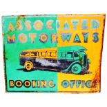 An Art Deco period double sided enamel sign marked for Associated Motorways Booking Office with