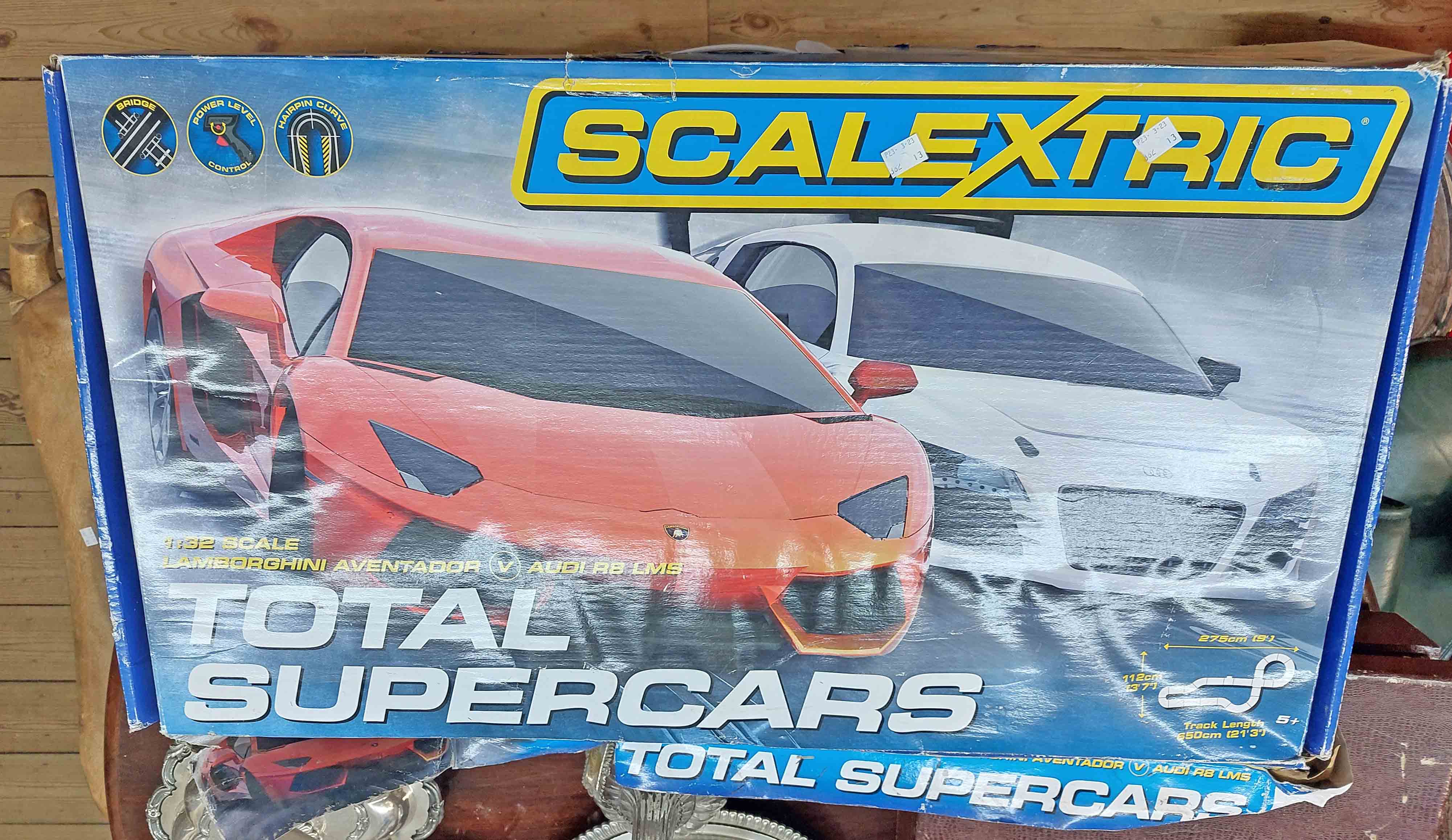 A boxed Scalextric Supercars racing set with Lamborghini and Audi cars