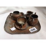 An old Japanese antimony miniature tea set comprising teapot, milk jug, sucrier, cup, two saucers
