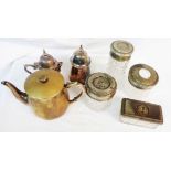 A box containing a small quantity of silver plated items including glass jars, etc.