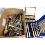 A box containing a quantity of assorted silver plated and other cutlery