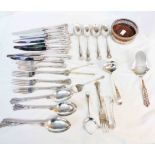 A quantity of silver plated Kings pattern cutlery, other items and a wine coaster