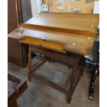 A 1.1m vintage architect's drawing desk with painted metal supports, set on an associated oak