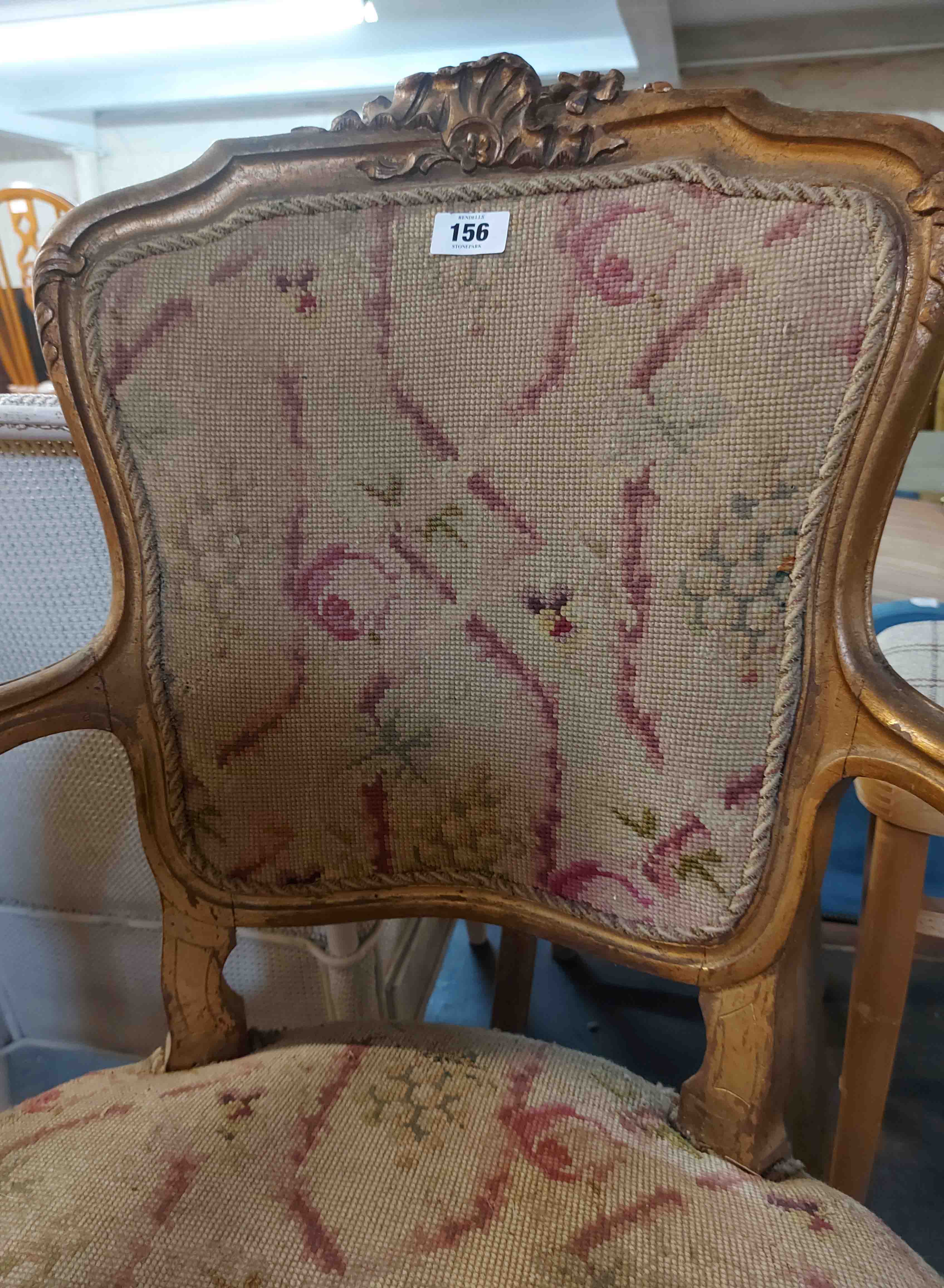 A pair of 20th Century giltwood fauteuil chairs in the Louis XV style with floral woolwork - Image 3 of 3