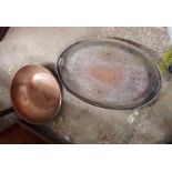 A copper two handled pan - sold with a silver plated gallery tray