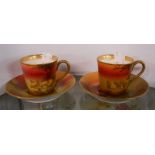 A pair of Doulton Burslem bone china demi-tasse coffee cups and saucers with hand painted decoration