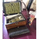 A Victorian rosewood jewellery box, a vintage clutch bag and a carved wooden figural pipe