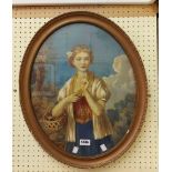 H.V. Baker: an oval gilt framed watercolour portrait of a country girl wearing a bodice and carrying