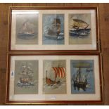 David Cobb: a pair of framed three image shipping prints from the Early Navigators series, each with