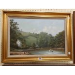 George Horne: a gilt framed oil on canvas entitled 'Tuckenhay Quay, Near Totnes' - signed and with