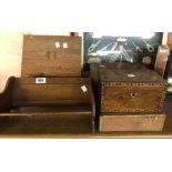 A vintage oak book slide of trough form and an adjustable wooden reading stand - sold with a