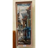 Jose Daroca: a framed narrow format oil on canvas, depicting a Parisian backstreet with Montmartre