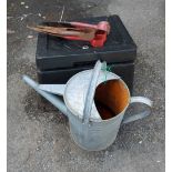A plastic salt bin - sold with a galvanised watering can and three pairs of sheep shears