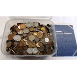 A plastic tub containing a large collection of antique and later GB and world coinage