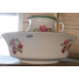 A Bishop & Stonier toilet jug and bowl decorated with coloured transfer printed floral sprays - a/f