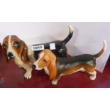 A Beswick model of a basset hound with semi matte glaze finish - sold with a larger unmarked