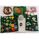 A folder containing a quantity of Girl Guide, Scout and other enamel and metal badges including Girl