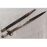 An antique Argentinian dagger with silver plated hilt and chased blade marked for Broqua Scholberg &