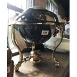 A modern hardstone set globe of the world, set on brass gimbal frame (small chip)