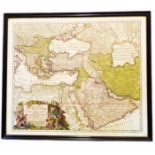 Johann Baptist Homann: an ebonised framed antique hand coloured map print 'Imperium Turcicum (