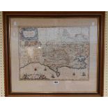 Schenk & Valk: a framed antique hand coloured map print of Dorset Shire