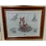 Nigel Hemming: a framed medium format coloured print depicting foxes