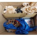 A box containing a quantity of boxed and unboxed lead figurines including Coronation coach and